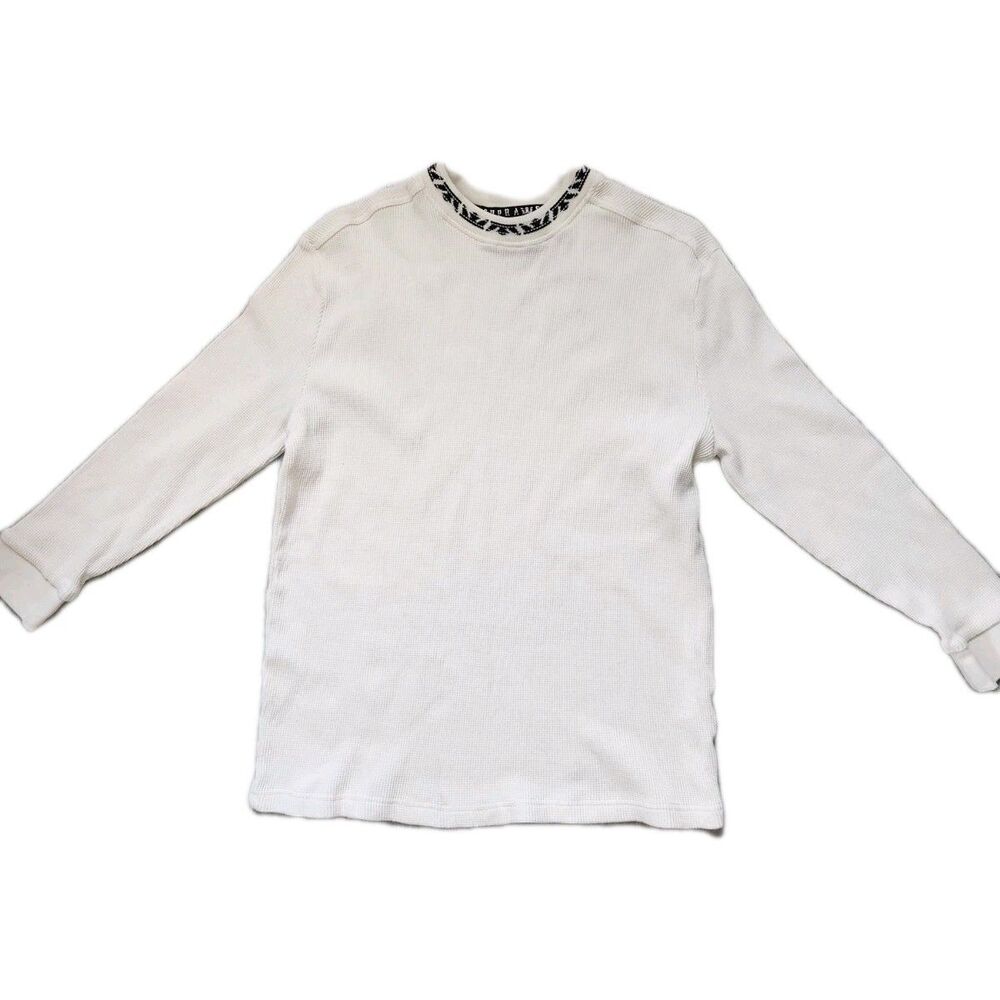 Supra Waffle Knit Thermal Shirt Men's Large Cream Long Sleeve Logo Collar GUC